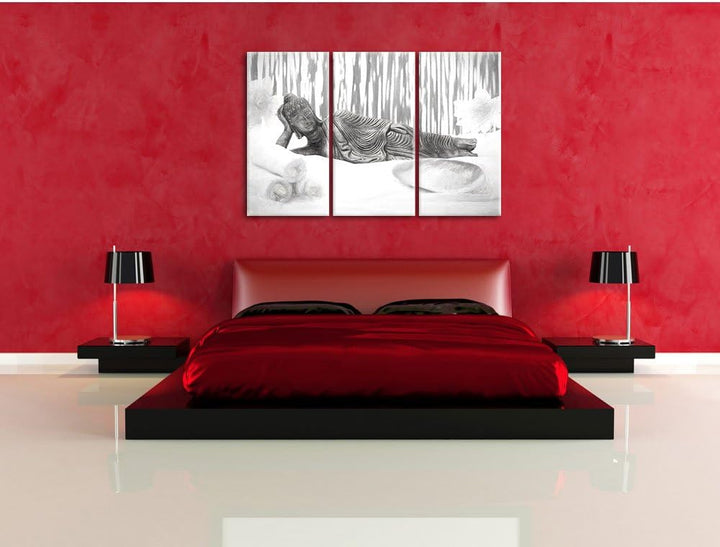 Pixxprint Goldener Buddha auf Handtuch Kunst / 3-Teilig/Gesamtmass 120cm Leinwandbild bespannt auf H