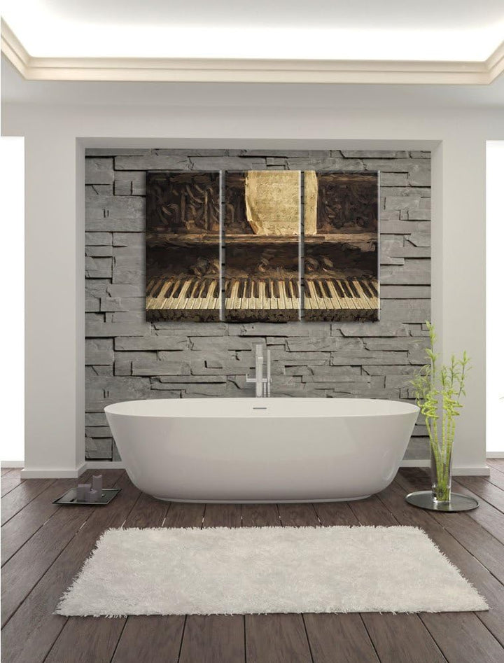 Pixxprint Antikes Klavier mit Notenblatt Pinsel Effekt 3-Teiler Leinwandbild 120x80 Bild auf Leinwan