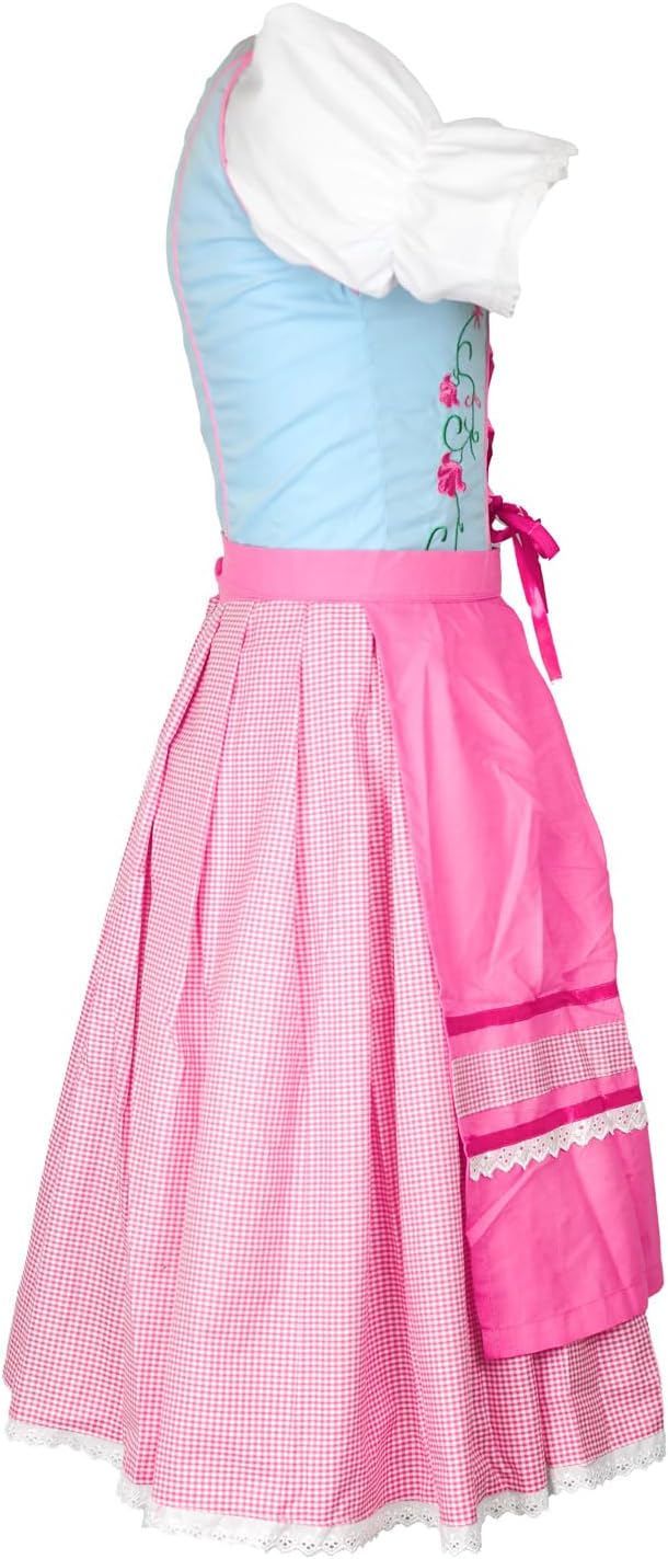 MS-Trachten Kinder Dirndl Kinderdirndl Trachtenkleid Elise rosa hellblau pastell 3 teilig 128 Dunkel