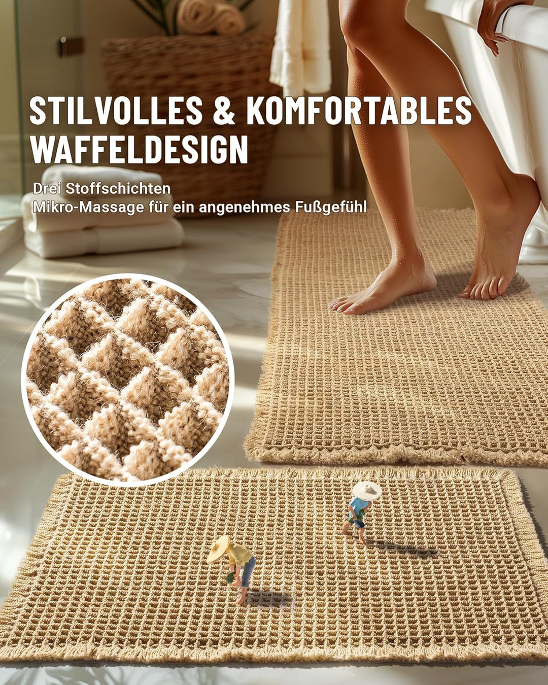 Grosser Badteppich Set, Badezimmerteppich Set 2 Teilig, Rutschfeste Badematte, Boho Badezimmermatte,