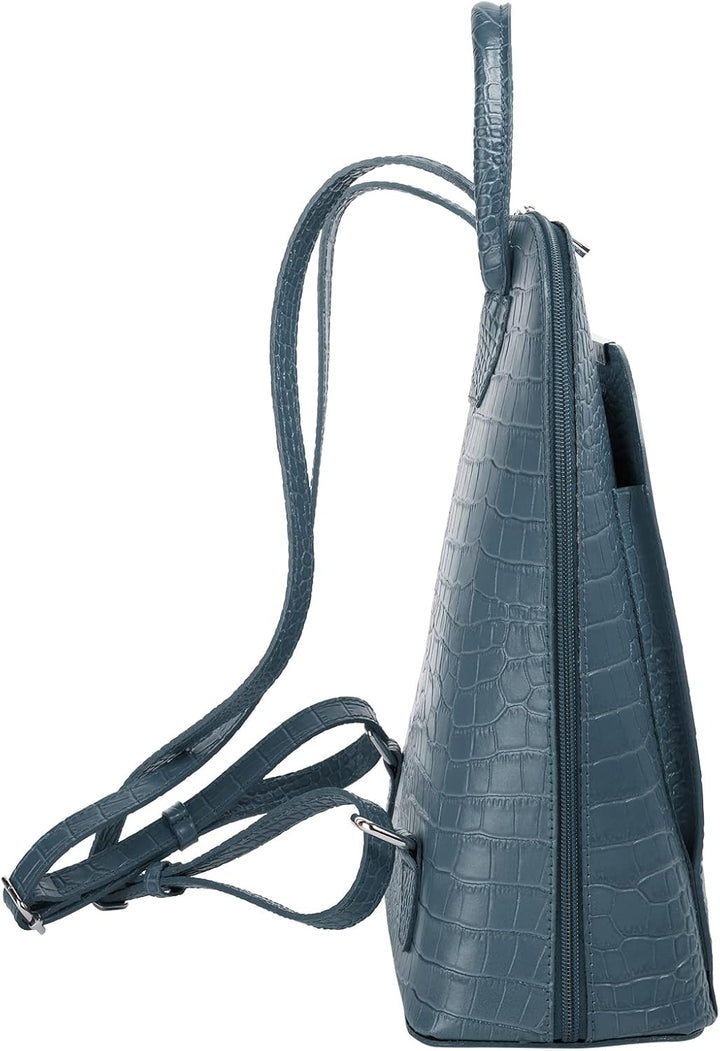 Rucksack Echt Leder Damen | Made in Italy, Smartphonefach, Daypack aus Rindleder, Citybag im Kroko-L
