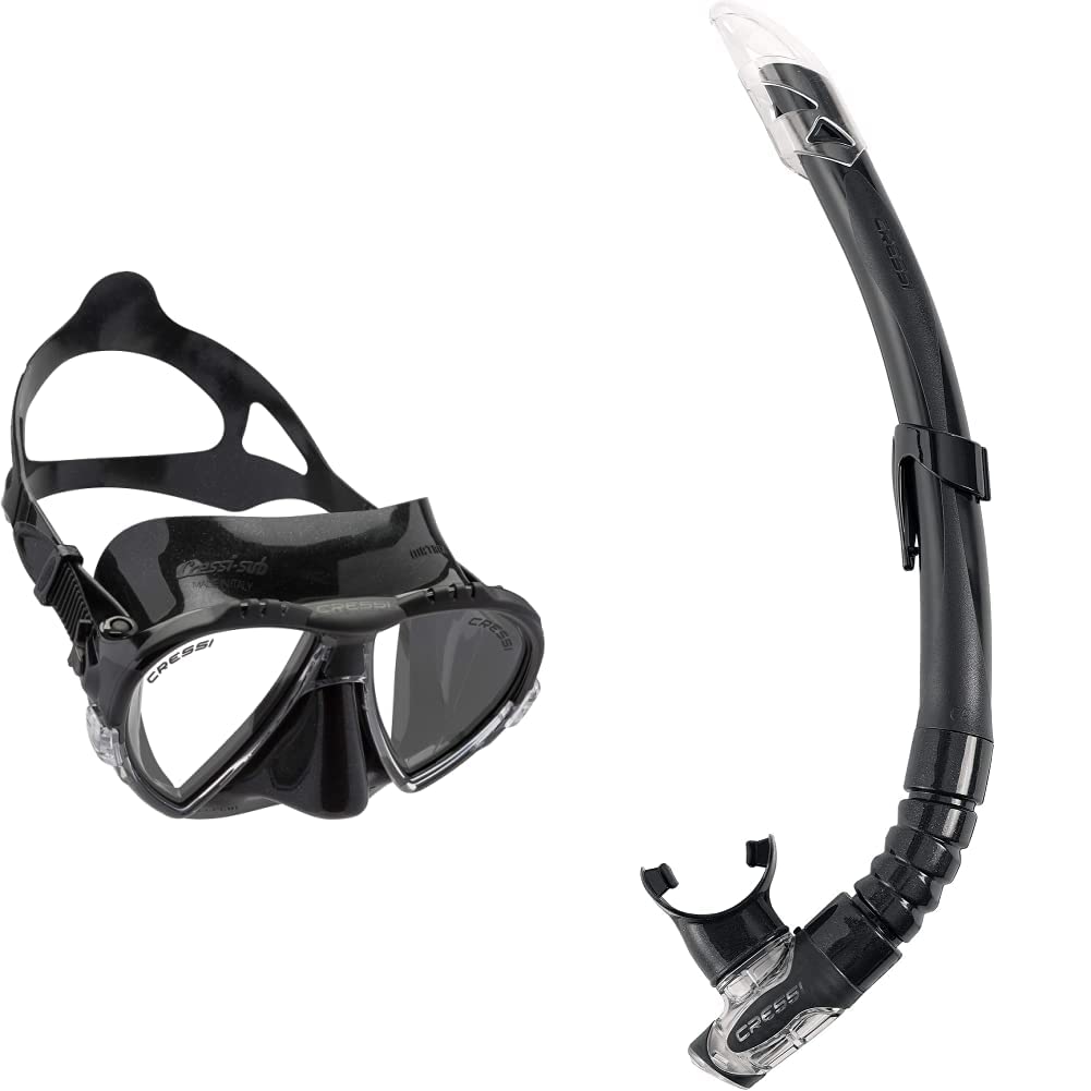 Cressi Matrix Tauchen Schnorcheln Maske Schwarz Einheitsgrösse Bundle mit Uni Schnorchel Gamma, Schw