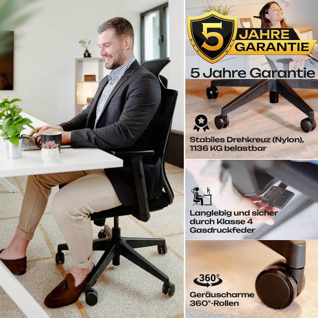 VALKENSTOL M2 Ergonomischer Bürostuhl 150 kg Schreibtischstuhl Ergonomisch [Max Bewegungsfreiheit] B