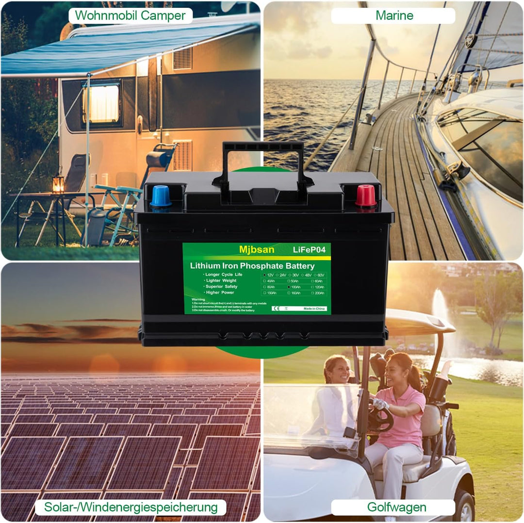 Mjbsan 12V 100Ah Mini LiFePO4 Lithium Batterie mit Kleiner Grösse und geringem Gewicht, Eingebaute 1