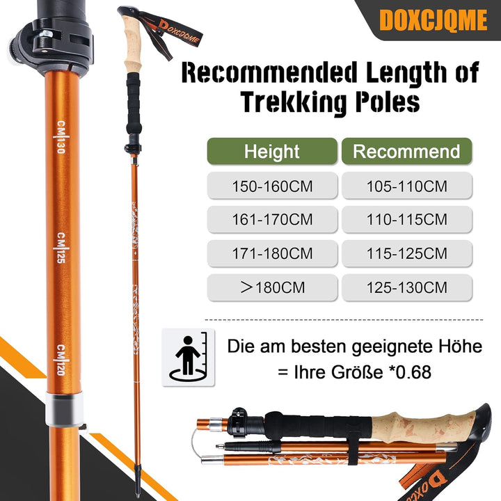 Trekkingstöcke 2 Aluminium Walking Stöcke Foldable 110-130 cm Hiking Pole Set of Rubber Buffer & Bag