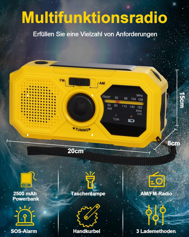 Solar Radio-Nostalgieradios-2500mAh Kurbelradio-FM/AM Radio-Tragbar Notfallradio-Handkurbelradio mit