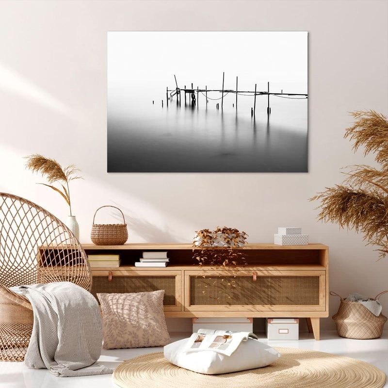 Bilder auf Leinwand 100x70cm Leinwandbild mit Rahmen Meer Brücke Wasser Gross Wanddeko Bild Schlafzi