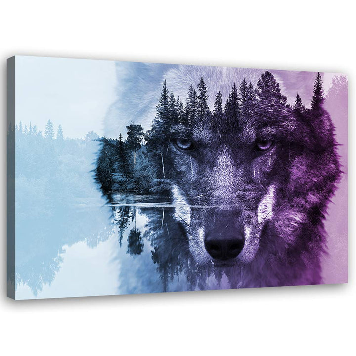 Feeby Bild auf Leinwand Wolf Wald im Nebel 90x60 cm 1 Teilig Bilder Wandbilder XXL Modern Leinwandbi