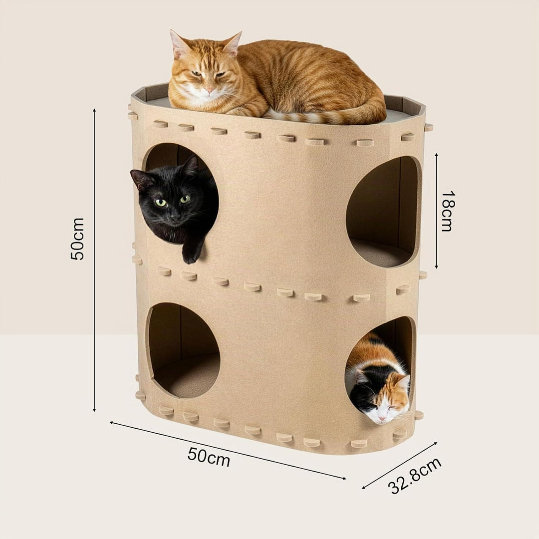 Filz Katzenhöhle Katzenbett Höhle Doppelbett Katzenhaus Stabiler Kratzschutz, Waschbare Kissen, Katz