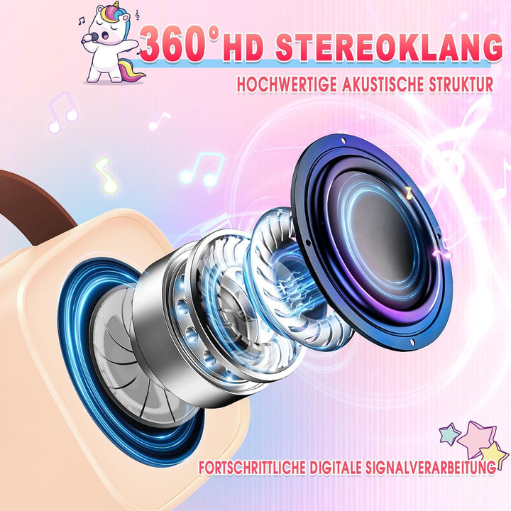 Dislocati Karaoke Anlage Set mit 2 Bluetooth Mikrofonen Kinder, Einhorn Geschenk für Mädchen 3-12 Ja