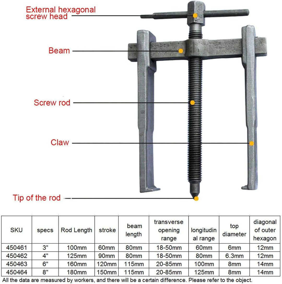 KATSU Zweibacken Zahnradlager Abzieher 6" 150mm, Spezielle Dünne Klauen Kohlenstoffstahl 2 Arme Zahn