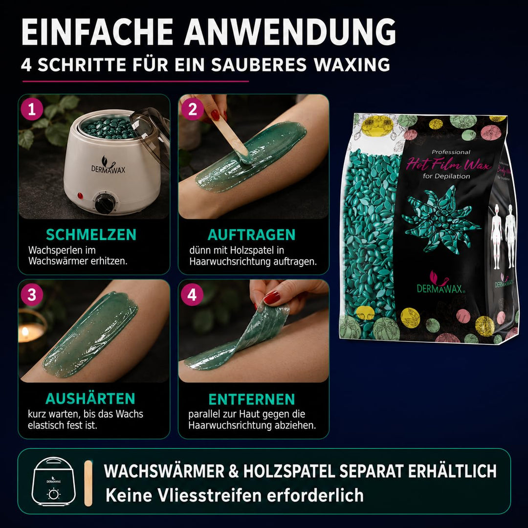 Dermawax 500g Azulen Wachsperlen – Heisswachs zur Haarentfernung – Profi Wax für Mann & Frau – Schne