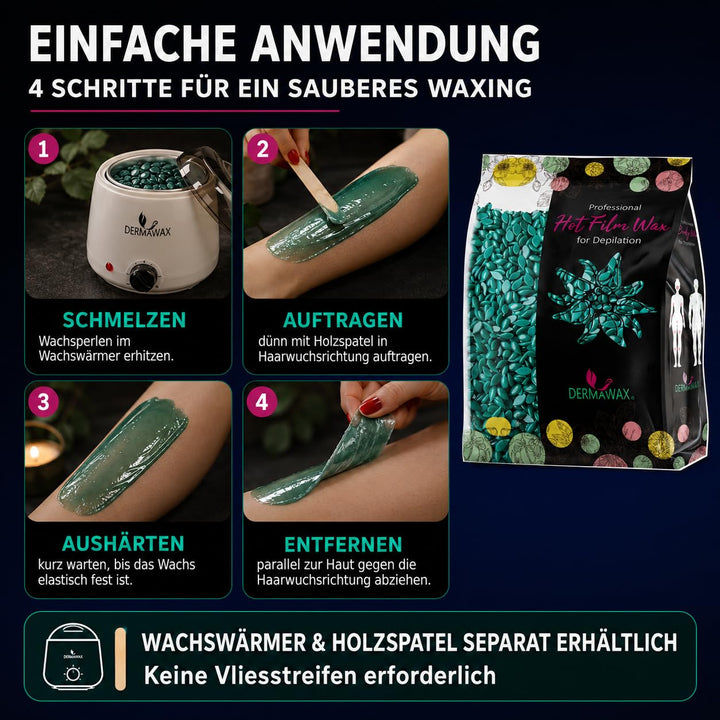 Dermawax 500g Azulen Wachsperlen – Heisswachs zur Haarentfernung – Profi Wax für Mann & Frau – Schne