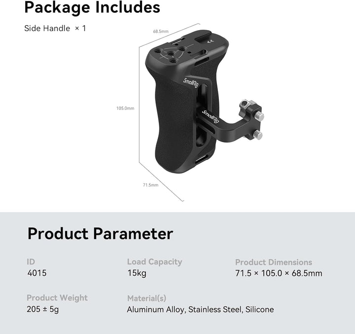 SMALLRIG 1/4" Seitengriff für Kamerakäfige, Aluminium Side Handle mit integriertem 1/4"-20 Gewindelo