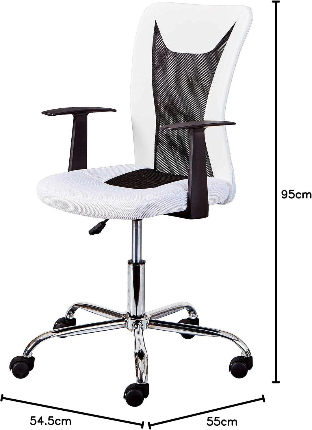 Bürosessel mit Armlehnen, höhenverstellbar, schwarz-weiss, 55x54,5x85-95