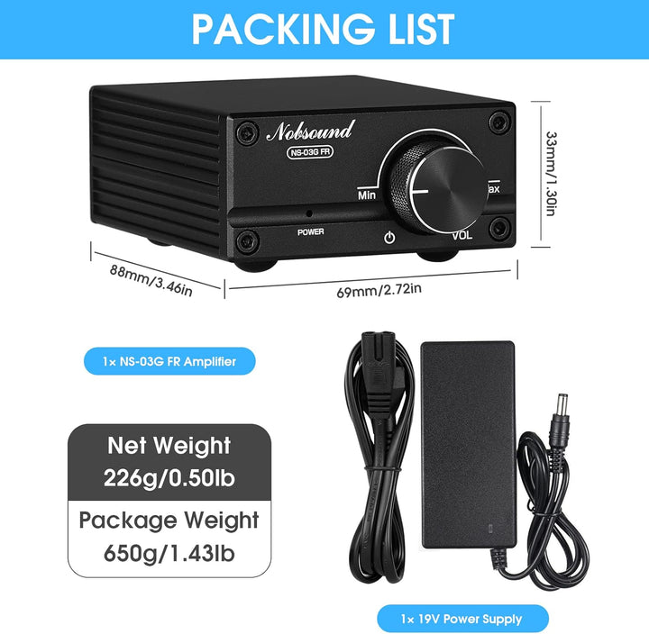 Nobsound 100W Full Frequency Mono Channel Digital Power Amplifier Audio Mini Amp with Power Supply (