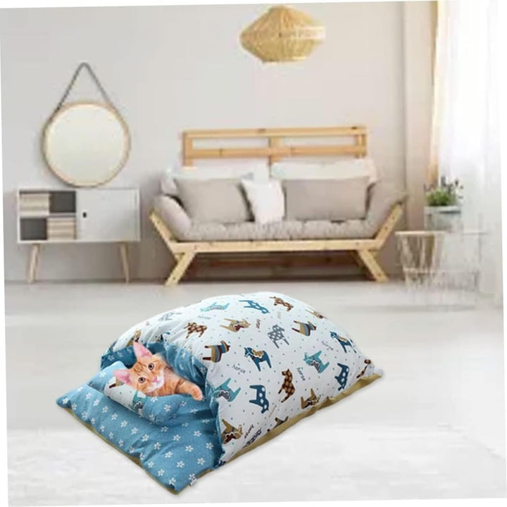 Halbgeschlossener Katzenschlafsack, selbstwärmendes Katzennestbett, Haustiermatte, Teppich mit Kisse
