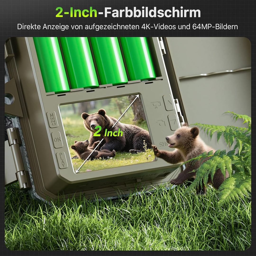 Wildkamera 4K 64MP WLAN mit Handyübertragung App – Wildtierkamera mit Nachtsicht, Bewegungsmelder, 0