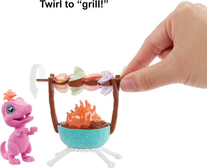 Mattel Cave Club GNL96 - Wilder Grillspass mit Emberly Spielset & Puppe und Zubehörteilen, Reise in