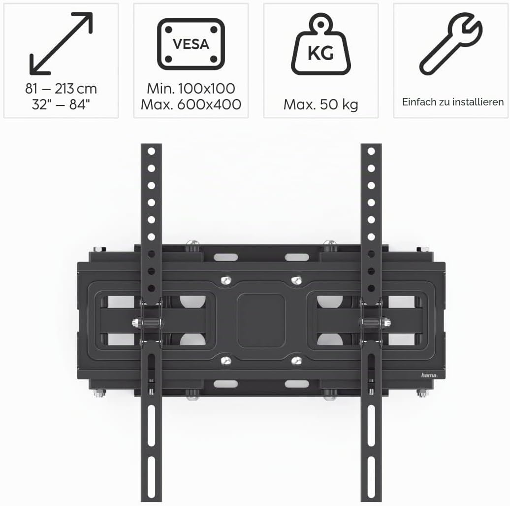 Hama TV Wandhalterung schwenkbar, neigbar, ausziehbar (TV Wandhalterung 32-84 Zoll, VESA 100x100 bis