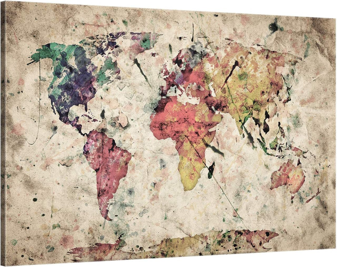 ge Bildet Bild auf Leinwand | Weltkarte Retro in Vintage Deko - B in 120x80 cm als Wandbild XXL | Wa