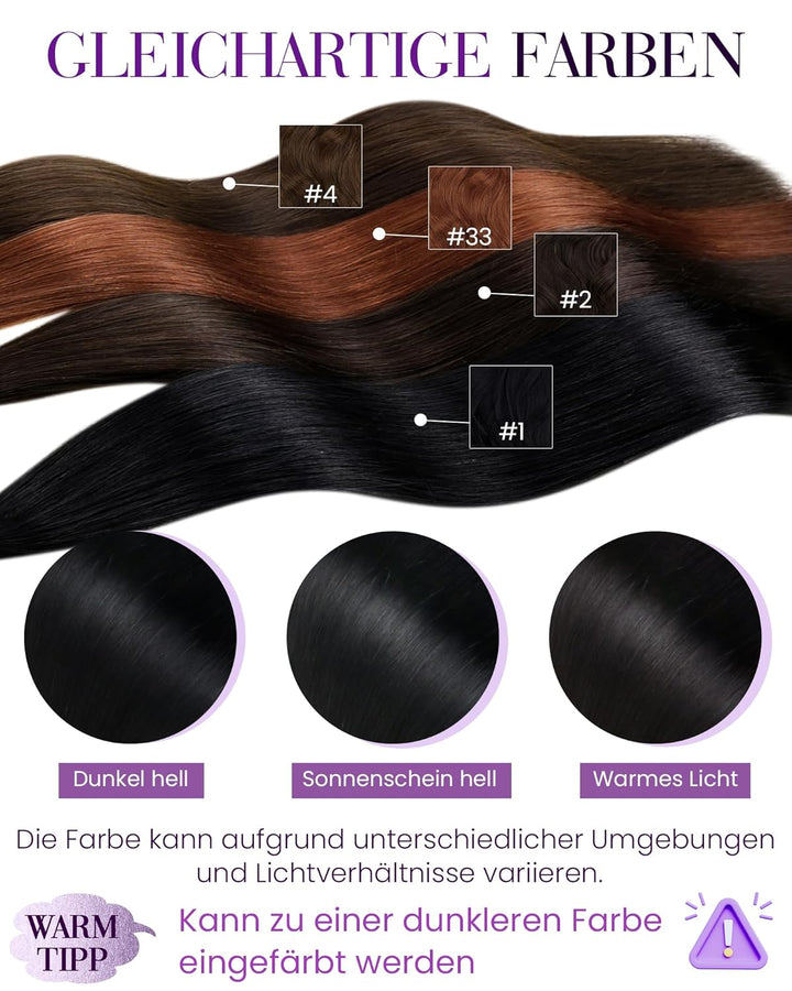LaaVoo Extensions Echthaar Bondings Schwarz Echthaar Extensions Bondings 1g/s Keratin Bonding Extens