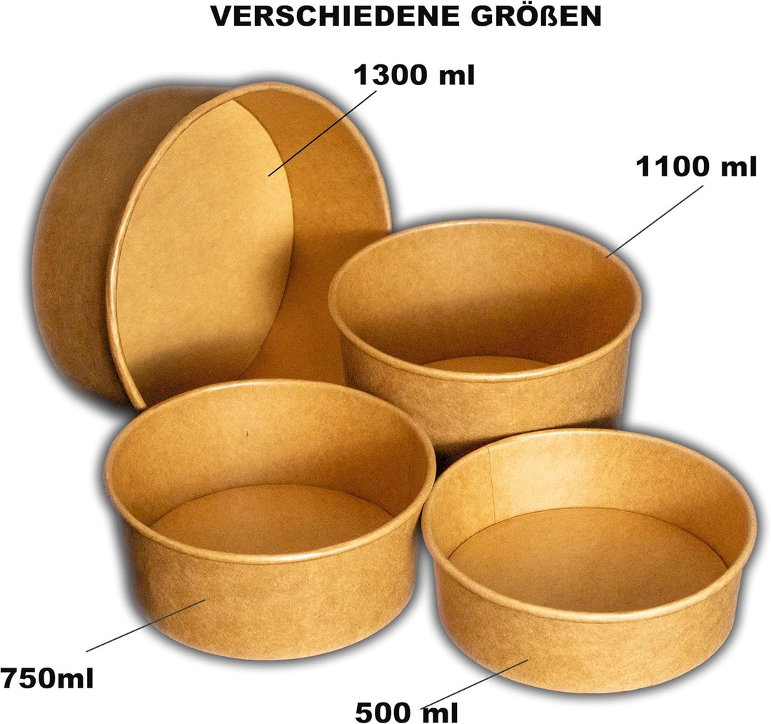 Commerline 1100ml Bio Salatschale Salatschalen | 150 Stk. Salat Schale Schalen Bowl Einweg mit Decke