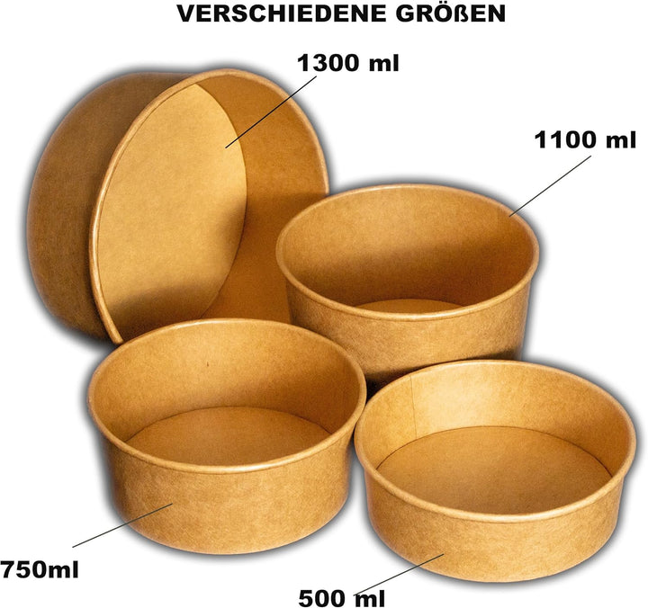 Commerline 1100ml Bio Salatschale Salatschalen | 150 Stk. Salat Schale Schalen Bowl Einweg mit Decke