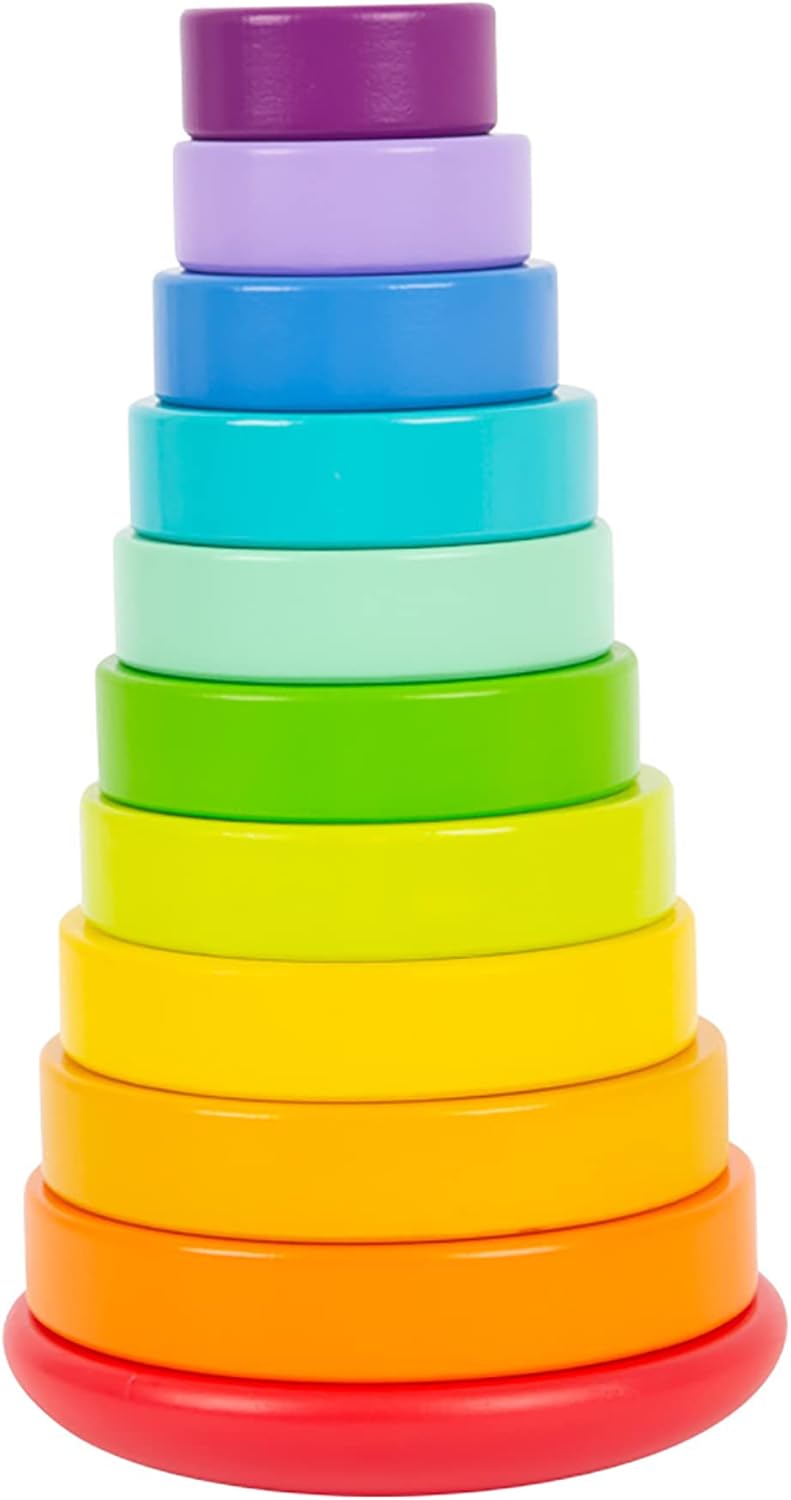 small foot Stapelturm Steckspiel Regenbogen, mit unterschiedlich grossen Holzscheiben, ab 12 Monaten