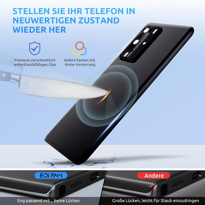 Eonpam Akkudeckel für Huawei P40 Pro Rückseite Glas Original Backcover Back Glas Ersatz Reparatur Se