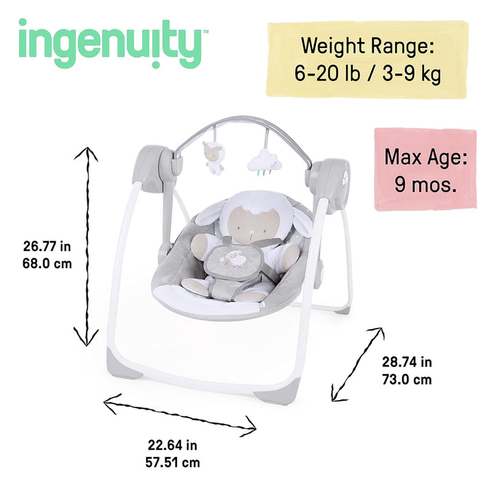 Ingenuity, tragbare Babyschaukel, Cuddle lamp - mit Melodien, Zeit- und Schaukeleinstellung Cuddle