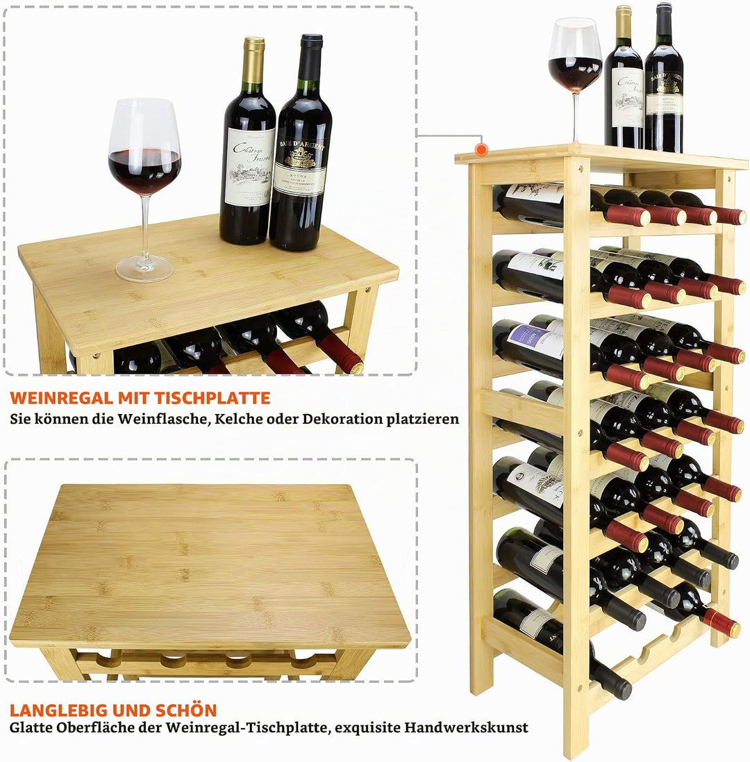 SMIBUY Weinregal aus Bambus, für 28 Flaschen, 7 Etagen, freistehend, für Küche, Speisekammer, Keller