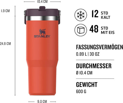 Stanley IceFlow Flip Straw Trinkflasche mit Strohhalm 0.89L - Thermosflasche Hält 12+ Stunden Kalt -