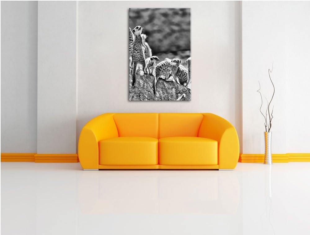 Pixxprint grosse Erdmännchen Familie als Leinwandbild/Grösse: 100x70 / Wandbild/Kunstdruck/fertig be