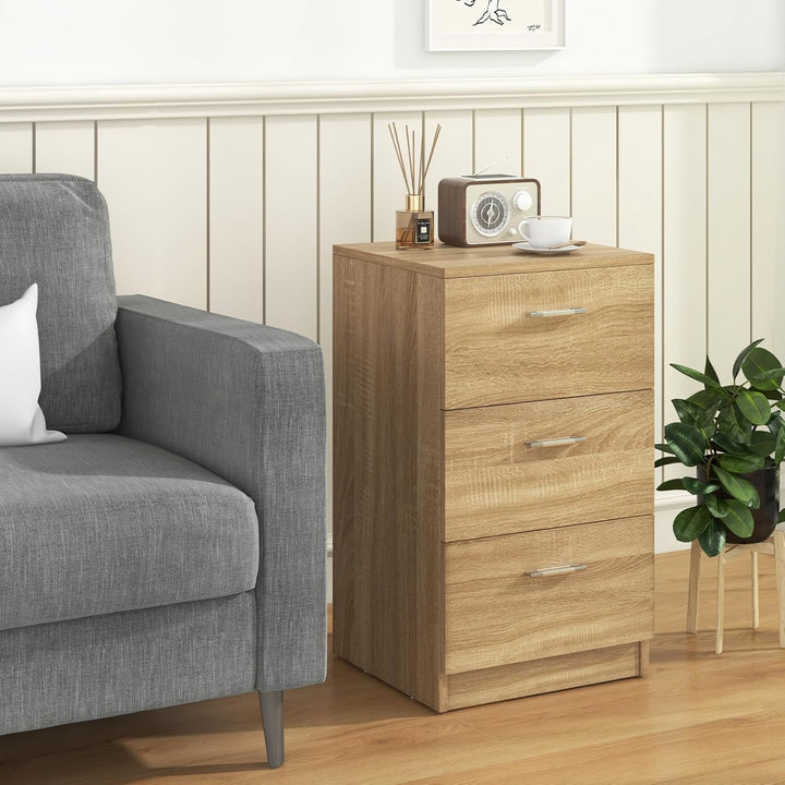 KOMFOTTEU Nachttisch Holz, Nachtschrank mit 3 Schubladen, Nachtkonsole 38 x 35 x 66 cm, Beistelltisc