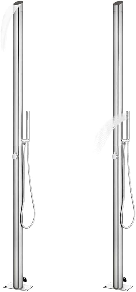Gartendusche mit Brauner Bodenplatte Edelstahl 225cm Garten-Dusch Set Aussendusche Campingdusche Poo