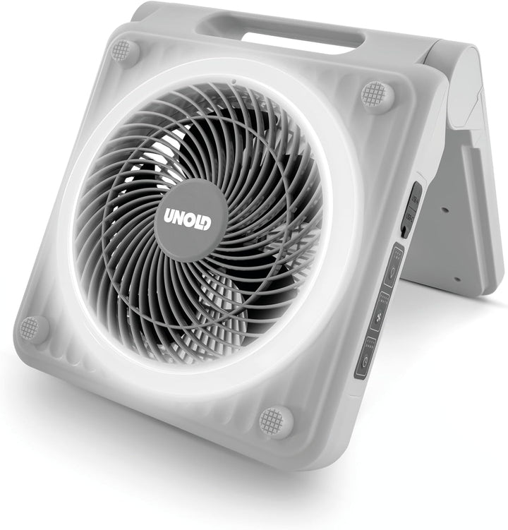 Unold 86517 Standventilator – Solarventilator für Camping | Akku-Solar-Ventilator mit LED-Beleuchtun