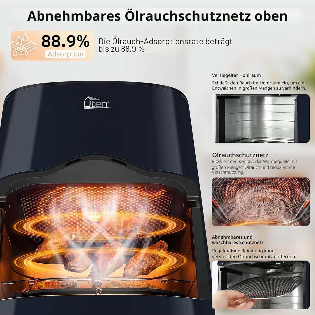 Uten Dual Blaze Heissluftfritteuse 5,5 L mit Sichtfenster, Farbbildschirm, 14 Programme, Verzögerter