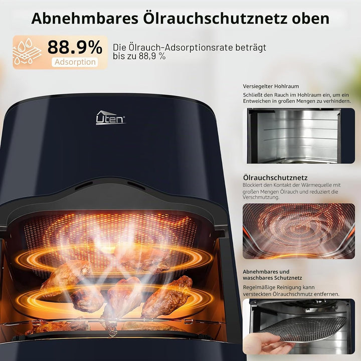 Uten Dual Blaze Heissluftfritteuse 5,5 L mit Sichtfenster, Farbbildschirm, 14 Programme, Verzögerter