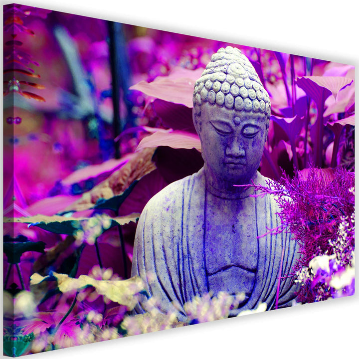 Feeby Wanddeko XXL Buddha Leinwandbild 5 Teilig Abstrakt Blätter Natur violett 100x70 cm Leinwandbil