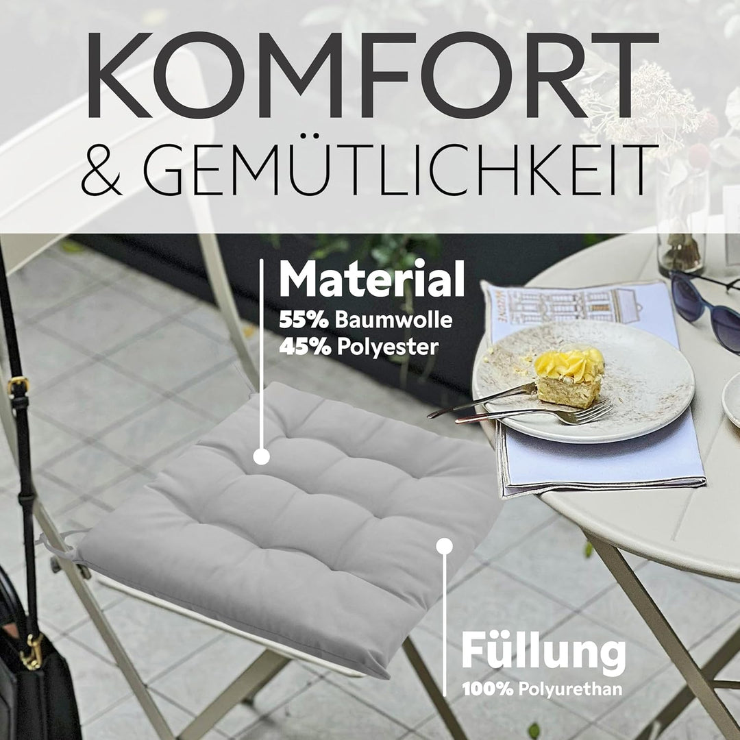 Brandsseller 2er Set Stuhlkissen 40x40x5 cm Sitzkissen Polster Stuhlauflage mit Haltebändern Dekokis