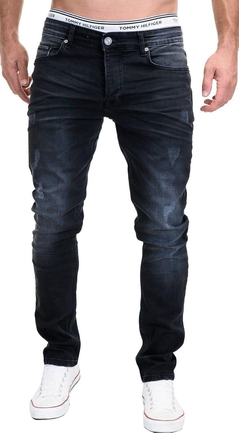 MERISH Jeans Herren Slim Fit Stretch Jeanshose Designer Hose Denim 9148-2100 33W / 34L 9148 Schwarz,