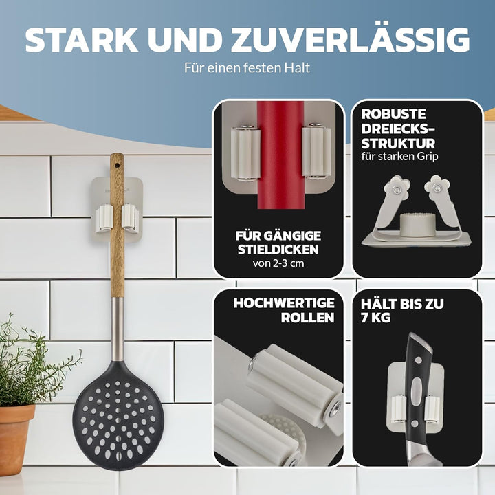 Selbstklebende Besenhalter & Gerätehalter für die Wand ohne Bohren und Schrauben | Wandhalterung aus