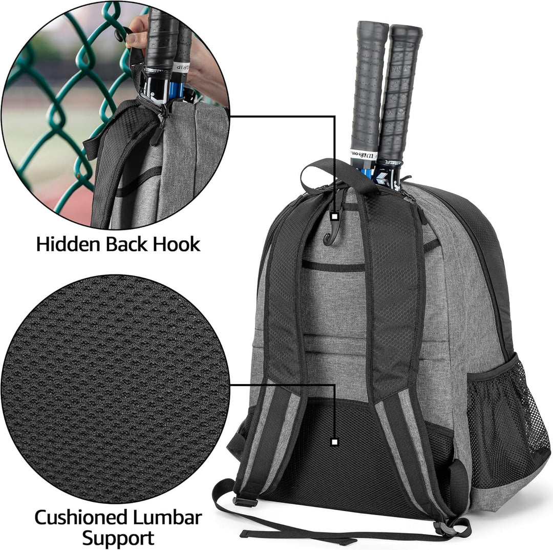 DSLEAF Tennisrucksack mit Schuhfach, Tennistasche für 2 Schläger mit Gepolsterten Schultergurten und