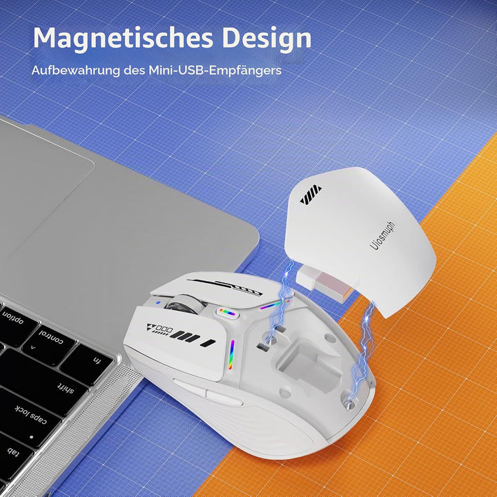 Uiosmuph G19 Bluetooth Maus, LED Bluetooth Funkmaus (Tri-Mode: BT 5.1/5.0+2.4G), Batteriestand sicht