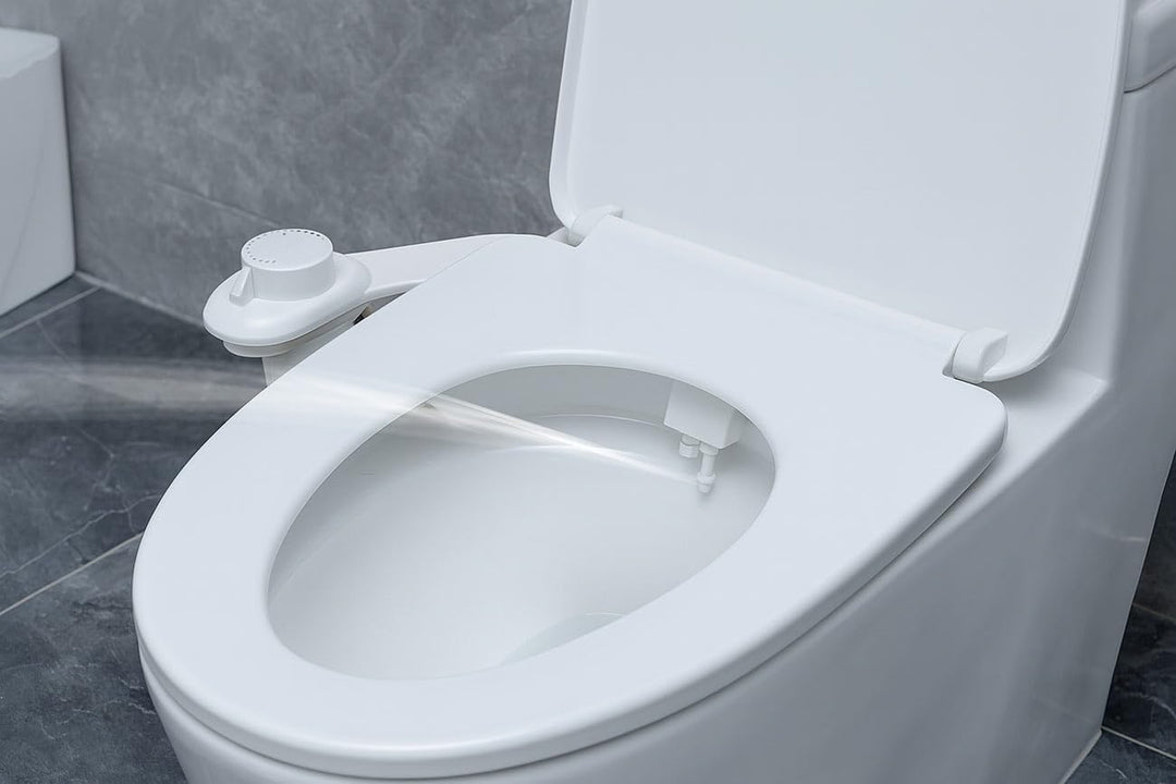 BadeStern Dusch WC Bidet Toilette: Bidet-Toilettenaufsatz mit 2 Düsen, Ausfahrautomatik, selbstreini