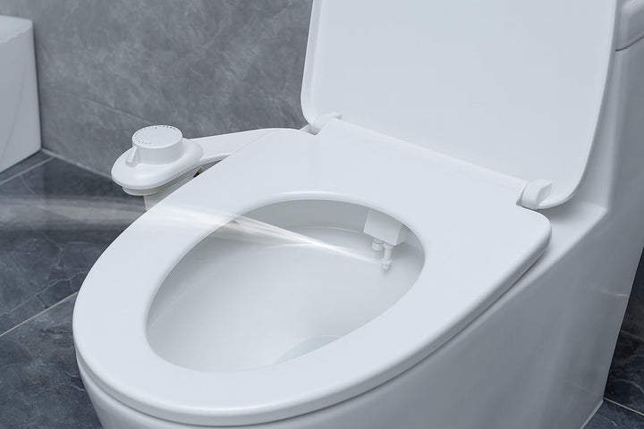 BadeStern Dusch WC Bidet Toilette: Bidet-Toilettenaufsatz mit 2 Düsen, Ausfahrautomatik, selbstreini