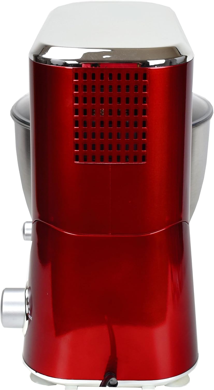 Syntrox Germany KM-1000W Küchenmaschine Knetmaschine Mixer, Edelstahl-Behälter, 5 Liter, rot