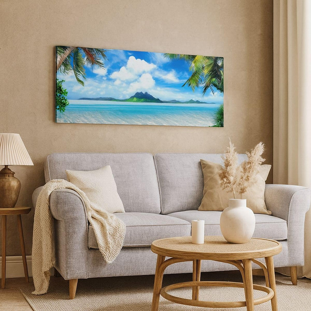 Wandbilder Dekoration Wohnzimmer Strand Urlaub Insel Palme Panorama Bilder auf Leinwand 120x50cm Lei