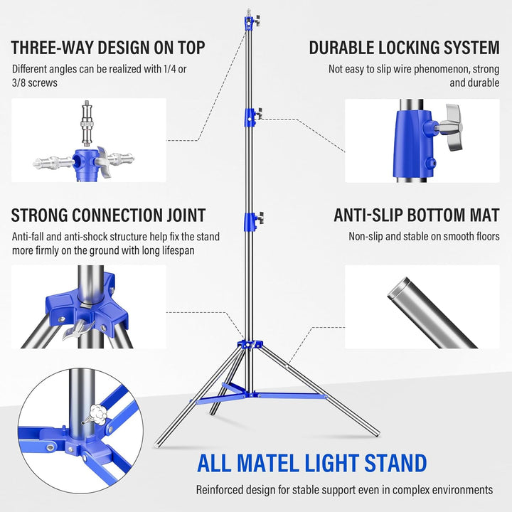 Soonpho Lichtstativ Vollmetall Puffer Druckstativ 9,1 ft/280cm Light Stand Bunt 10kg Tragkraft für O